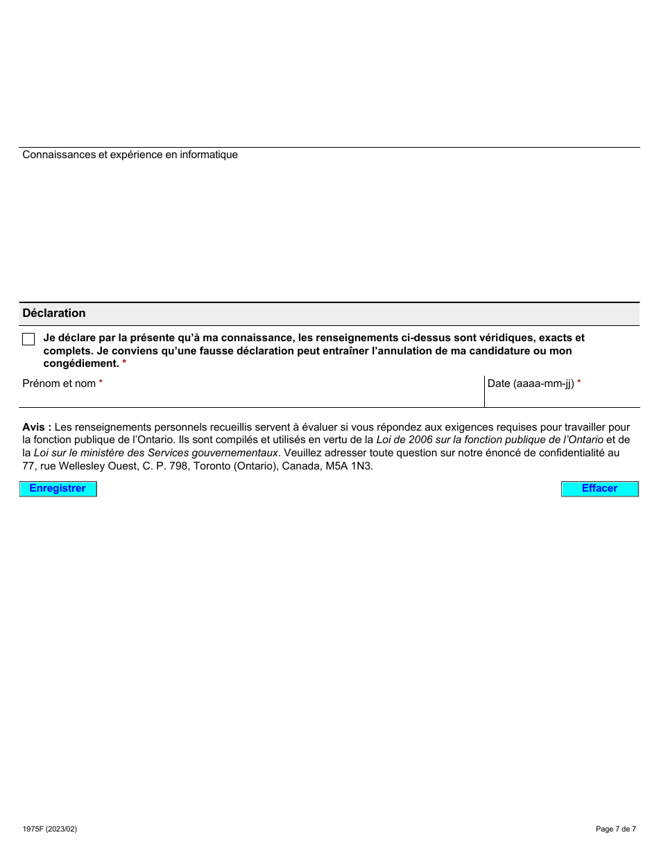 Forme 1975F Demande Demploi Inspecteur De La Sante Et De La Securite Au Travail (Secteur De Lindustrie) - Ontario, Canada (French), Page 7
