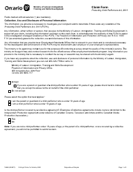 Form 1966E Claim Form - Protecting Child Performers Act, 2015 - Ontario, Canada