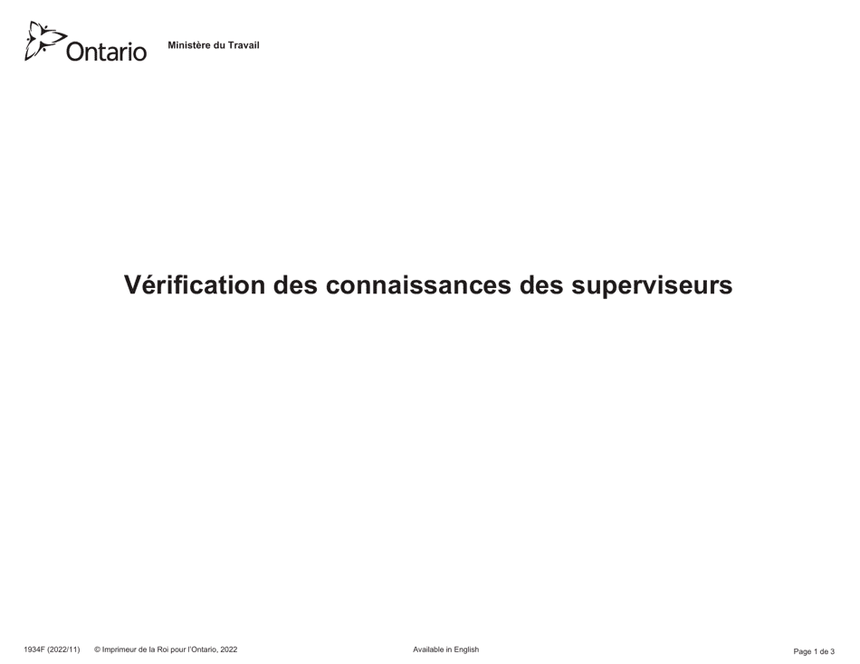 Forme 1934F Verification DES Connaissances DES Superviseurs - Ontario, Canada (French), Page 1