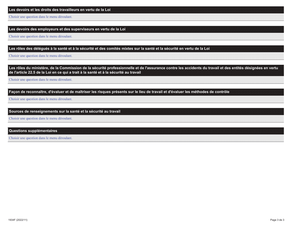 Forme 1934F Verification DES Connaissances DES Superviseurs - Ontario, Canada (French), Page 3