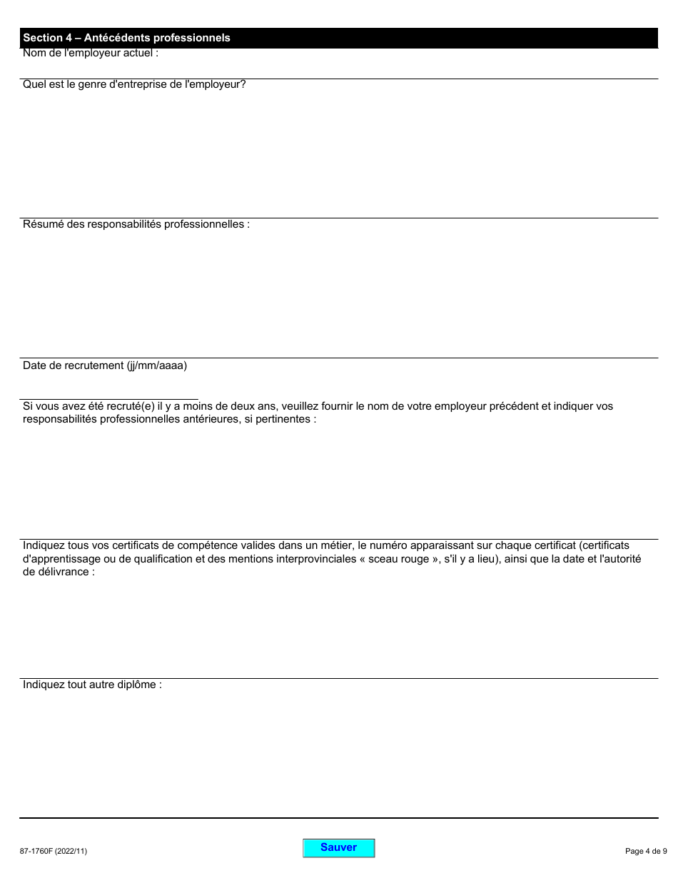 Forme 87-1760F Demande De Nomination a Un Conseil De Gouvernance Ou a La Liste Darbitres De Lordre DES Metiers De Lontario - Ontario, Canada (French), Page 4