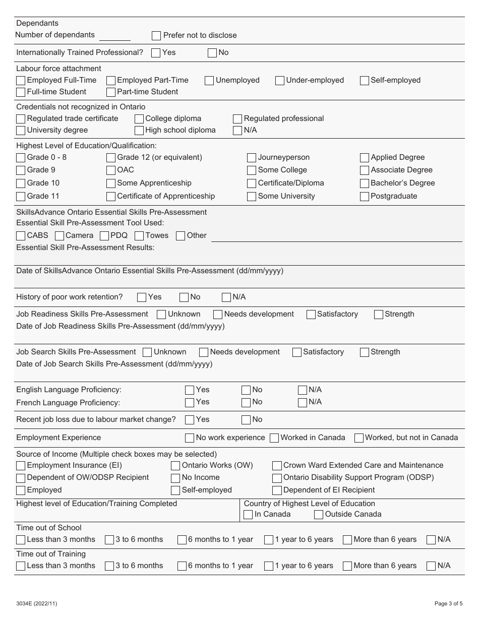Form 3034E Skillsadvance Ontario Participant Registration - Ontario, Canada, Page 3
