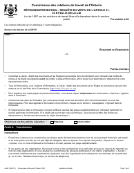 Document preview: Forme A-62 Reponse/Intervention - Requete En Vertu De L'article 21, 22 Et/Ou 23 De La Loi - Ontario, Canada (French)