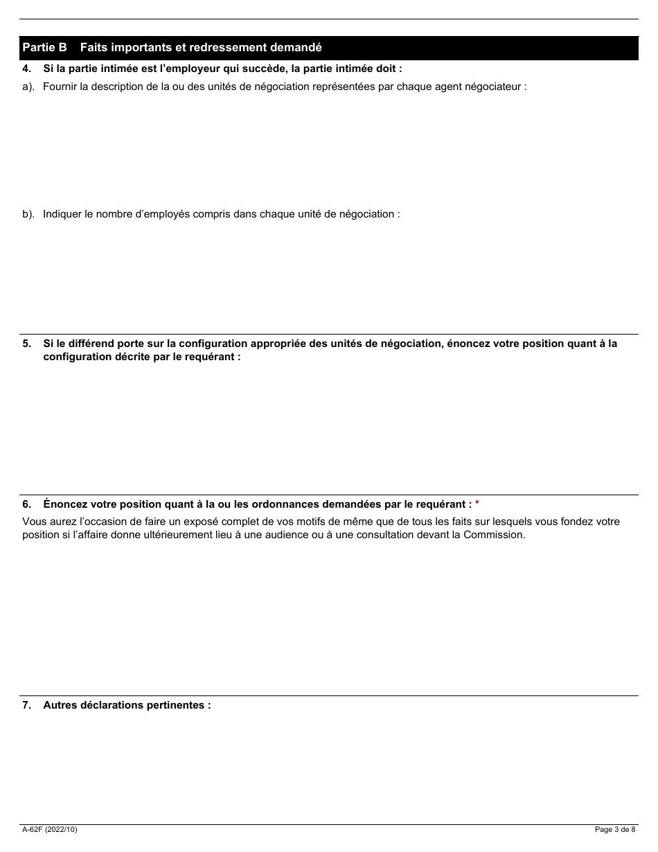 Forme A-62 Reponse / Intervention - Requete En Vertu De Larticle 21, 22 Et / Ou 23 De La Loi - Ontario, Canada (French), Page 3