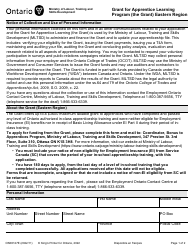 Form ON00127E Grant for Apprentice Learning Program (The Grant) Eastern Region - Ontario, Canada