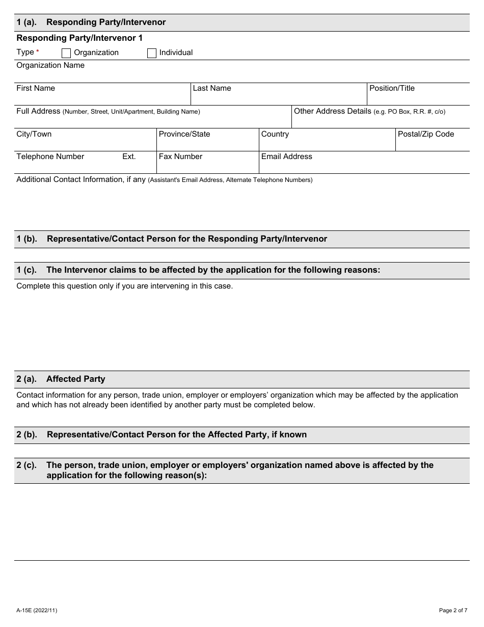 Form A-15 Response / Intervention - Application for Interim Order - Ontario, Canada, Page 2