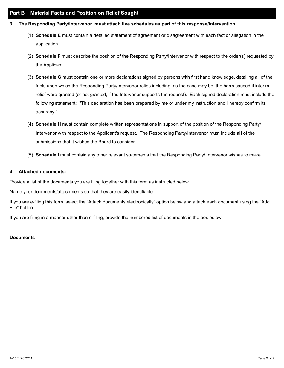 Form A-15 Response / Intervention - Application for Interim Order - Ontario, Canada, Page 3