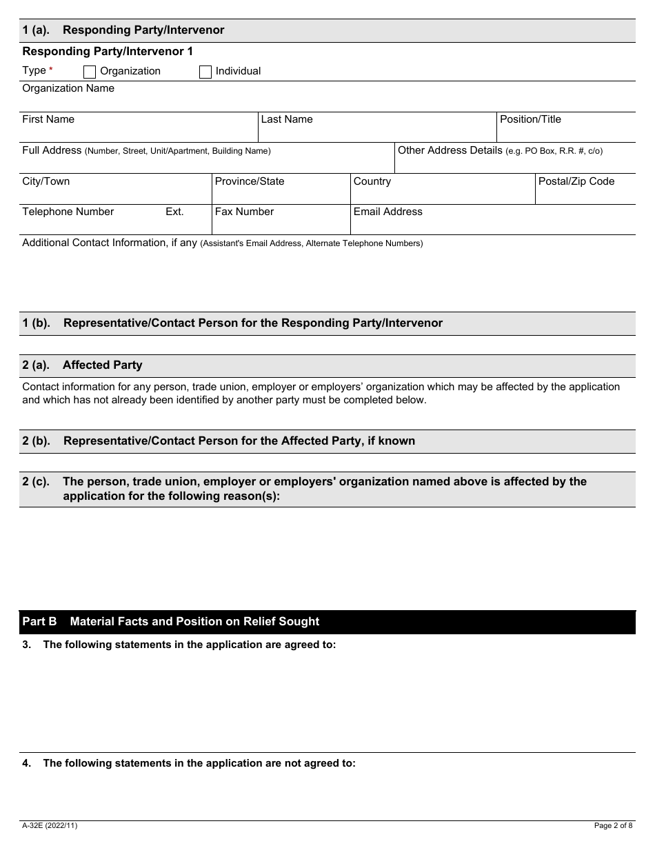 Form A-32 Response / Intervention - Application Regarding Unions Duty of Fair Referral - Ontario, Canada, Page 2