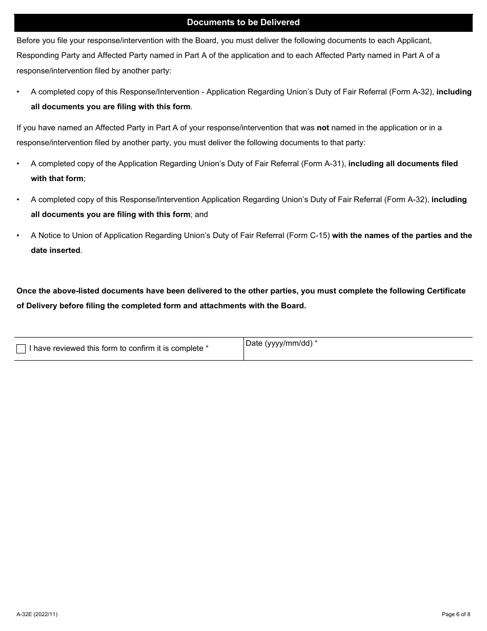 Form A-32 Response / Intervention - Application Regarding Unions Duty of Fair Referral - Ontario, Canada, Page 6
