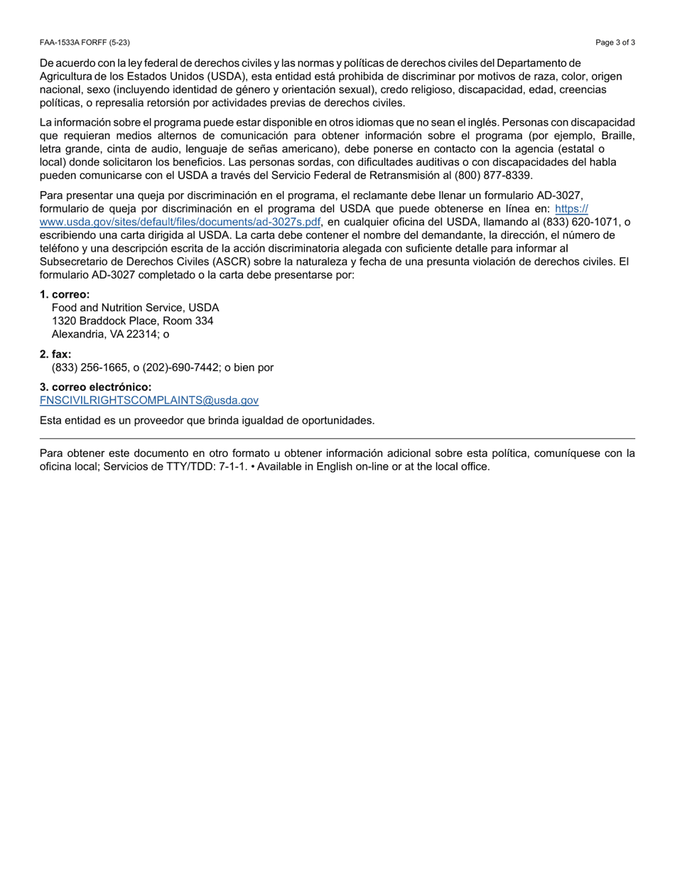 Form FAA-1533A Verification of Unfitness for Work for Adults - Arizona (English / Spanish), Page 3