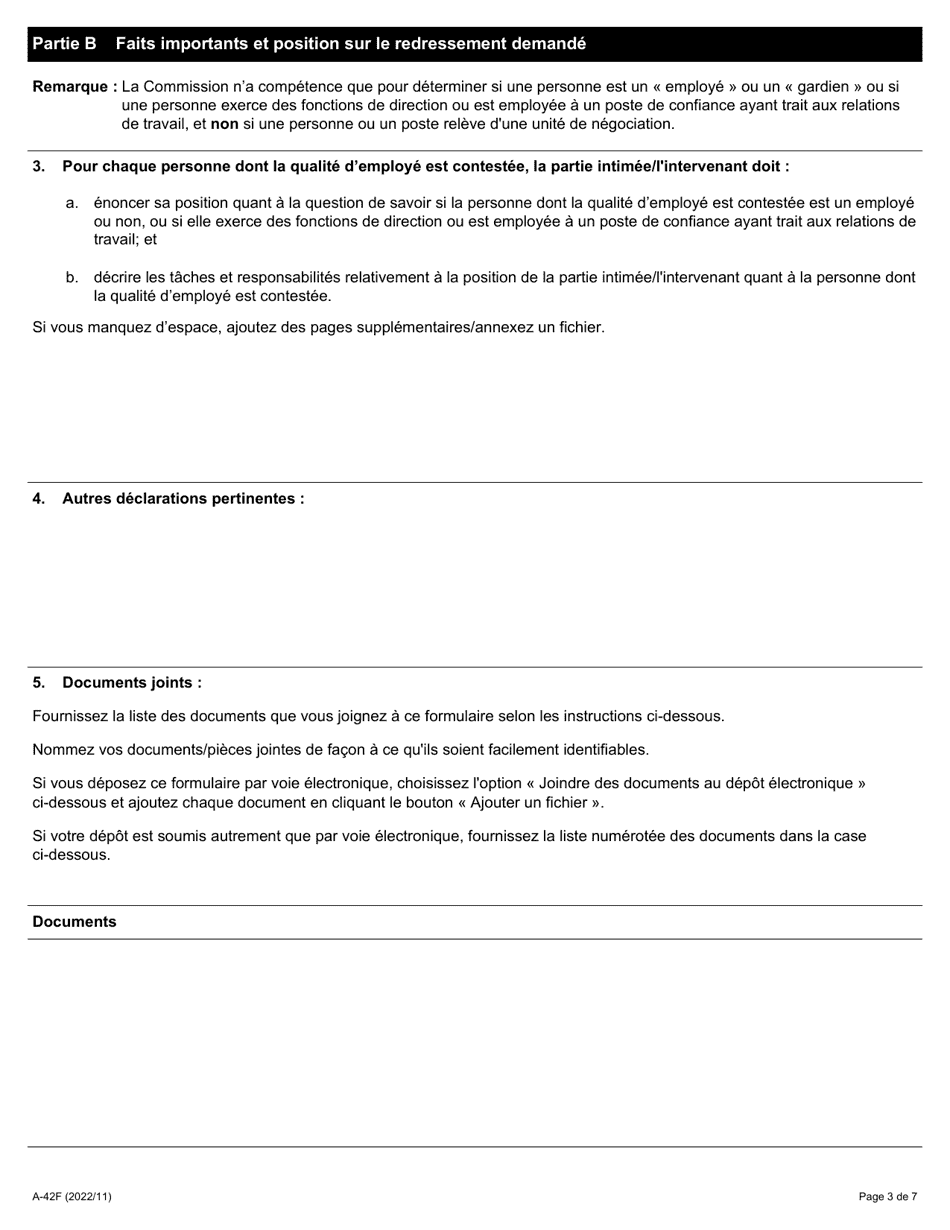 Forme A-42 Reponse / Intervention - Requete Relative a La Qualite Demploye - Ontario, Canada (French), Page 3