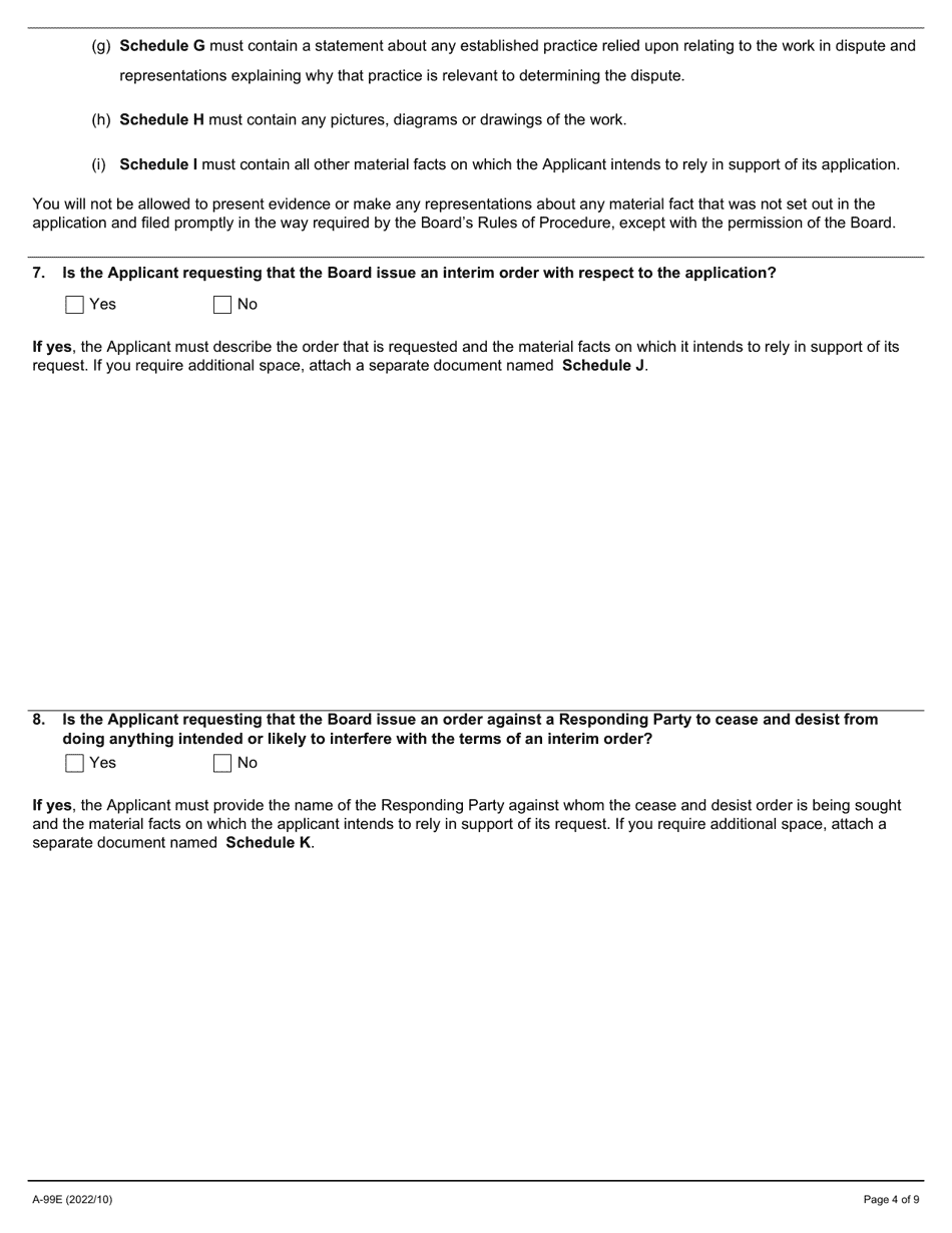 Form A-99 Application Concerning Sector Dispute in the Construction Industry - Ontario, Canada, Page 4