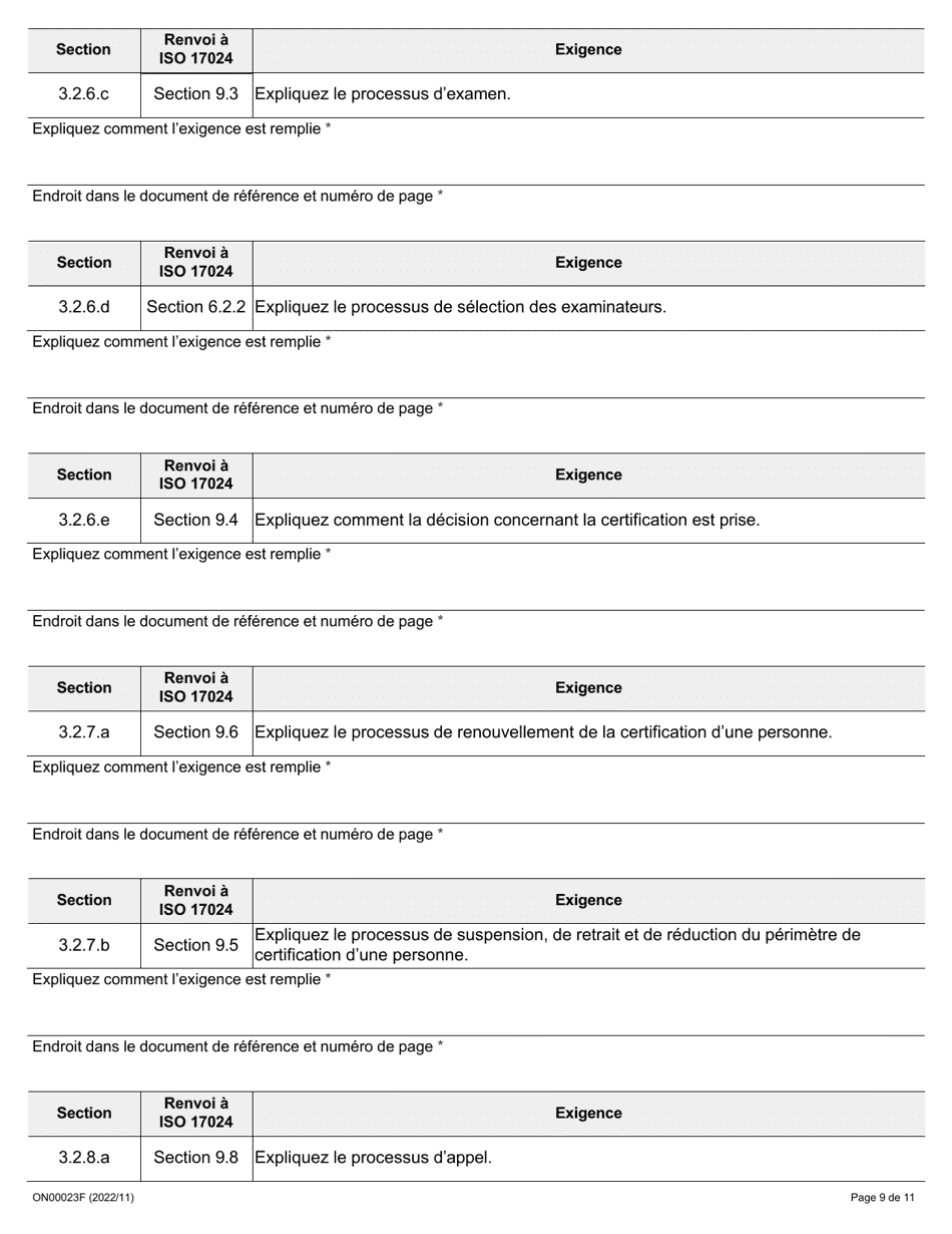 Forme ON00023F Criteres De Reconnaissance DES Employeurs Demande Concernant La Certification Et Lorganisme De Gouvernance DES Verificateurs - Ontario, Canada (French), Page 10