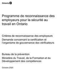 Forme ON00023F Criteres De Reconnaissance DES Employeurs Demande Concernant La Certification Et L&#039;organisme De Gouvernance DES Verificateurs - Ontario, Canada (French)