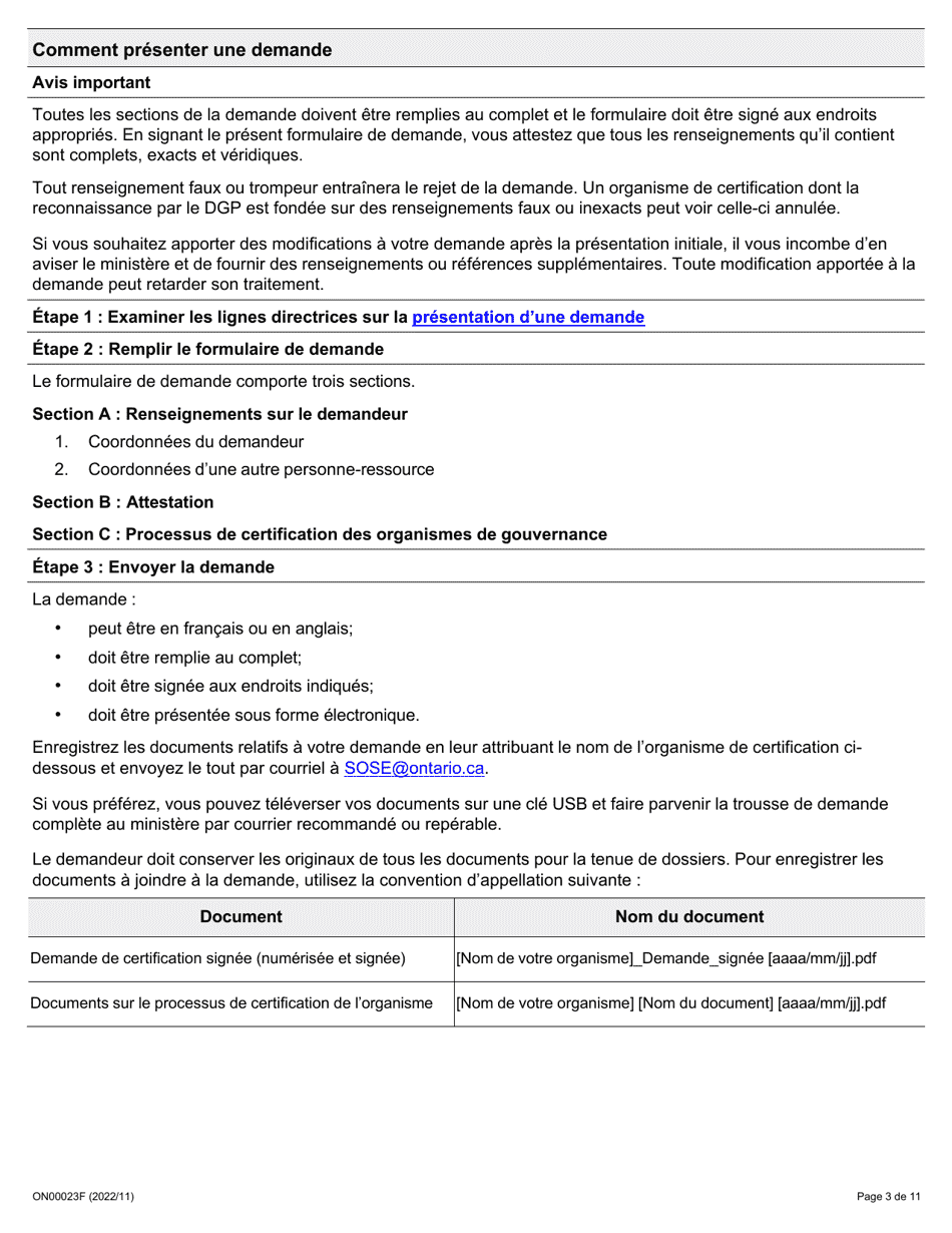 Forme ON00023F Criteres De Reconnaissance DES Employeurs Demande Concernant La Certification Et Lorganisme De Gouvernance DES Verificateurs - Ontario, Canada (French), Page 4