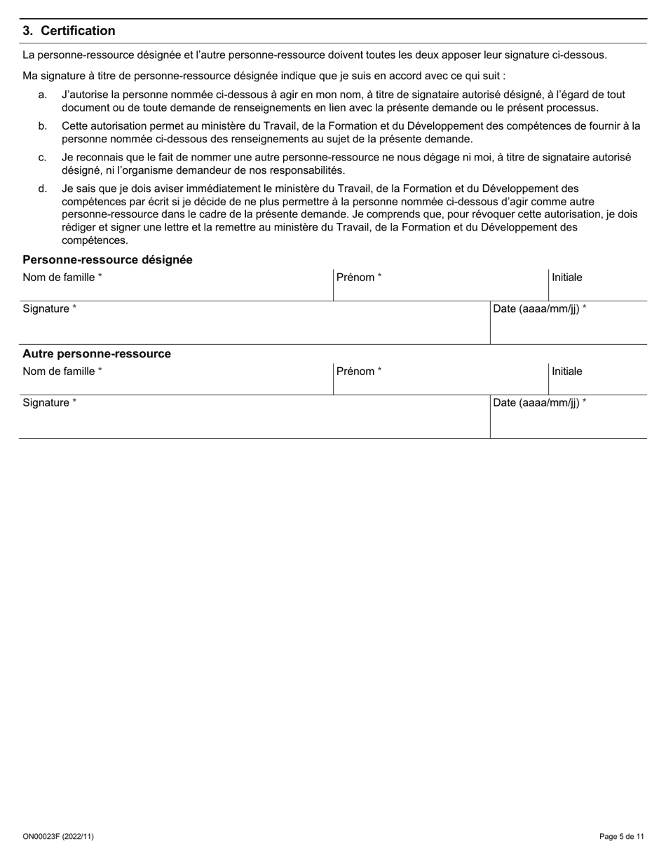 Forme ON00023F Criteres De Reconnaissance DES Employeurs Demande Concernant La Certification Et Lorganisme De Gouvernance DES Verificateurs - Ontario, Canada (French), Page 6
