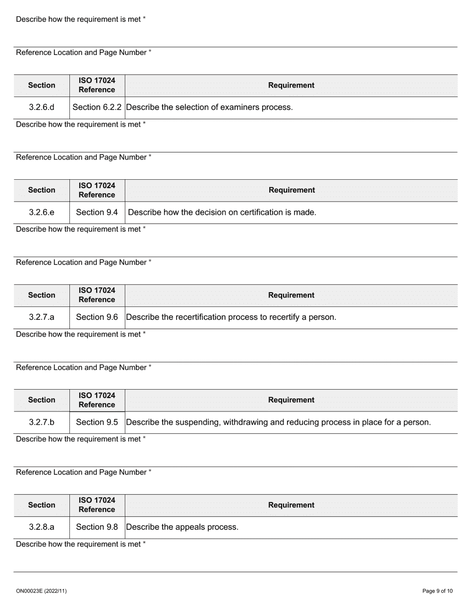 Form ON00023E Employer Recognition Criteria - Governing Body of Auditors Application - Ontario, Canada, Page 10