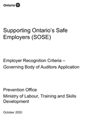 Form ON00023E Employer Recognition Criteria - Governing Body of Auditors Application - Ontario, Canada