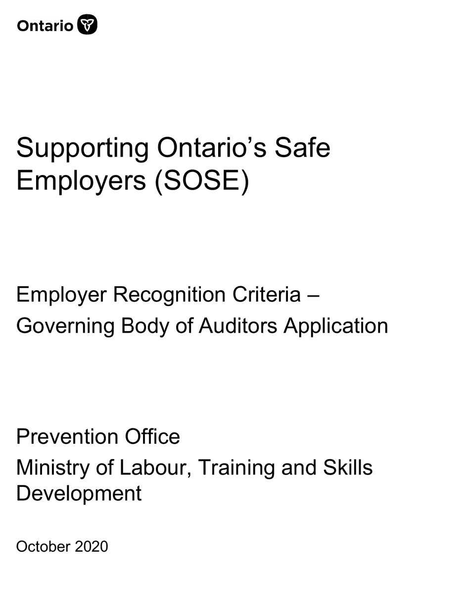 Form ON00023E Employer Recognition Criteria - Governing Body of Auditors Application - Ontario, Canada, Page 1