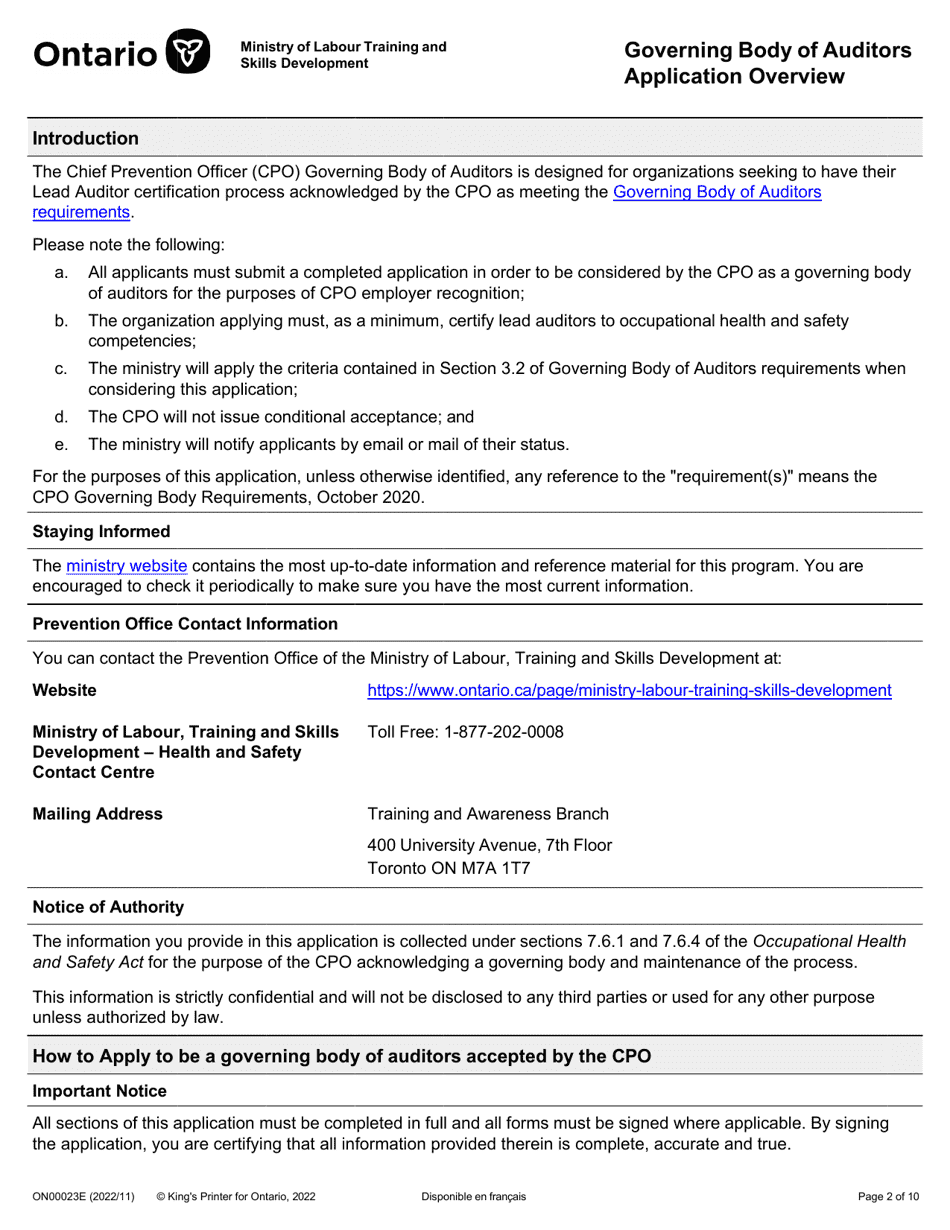 Form ON00023E Employer Recognition Criteria - Governing Body of Auditors Application - Ontario, Canada, Page 3