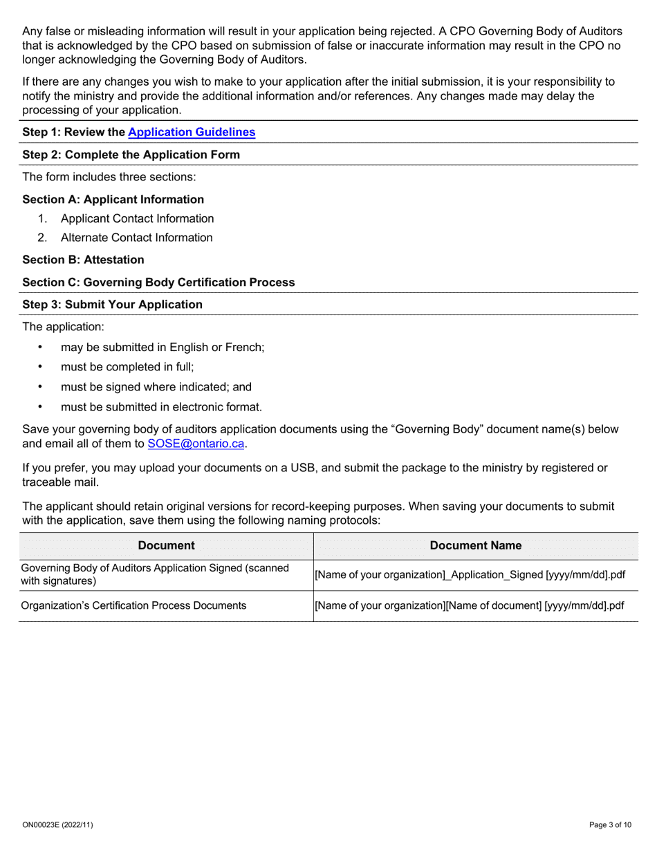 Form ON00023E Employer Recognition Criteria - Governing Body of Auditors Application - Ontario, Canada, Page 4