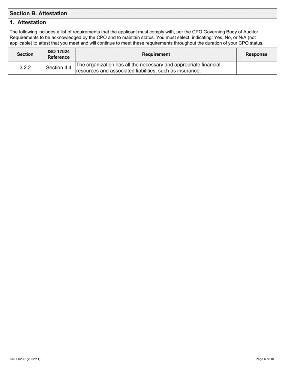 Form ON00023E Employer Recognition Criteria - Governing Body of Auditors Application - Ontario, Canada, Page 7