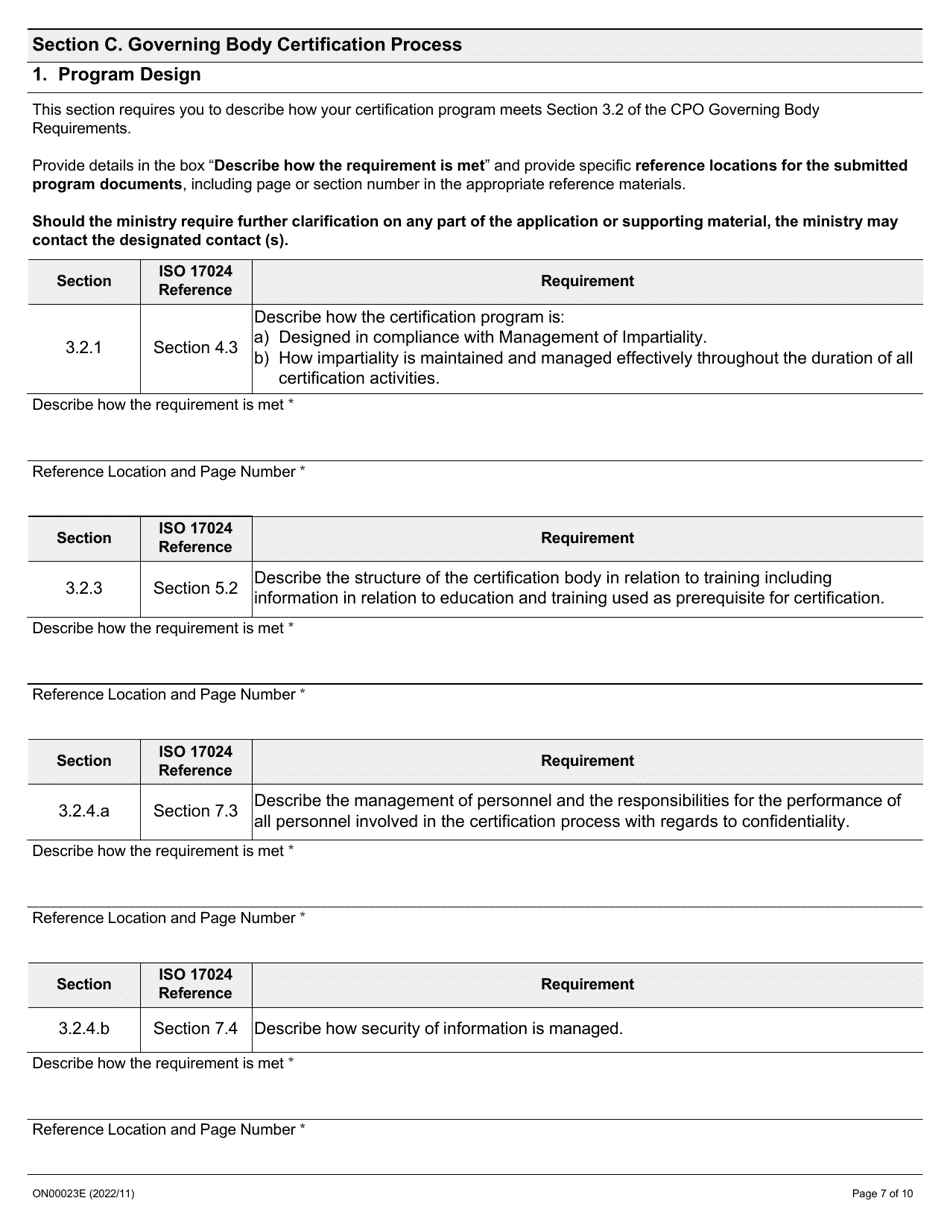 Form ON00023E Employer Recognition Criteria - Governing Body of Auditors Application - Ontario, Canada, Page 8