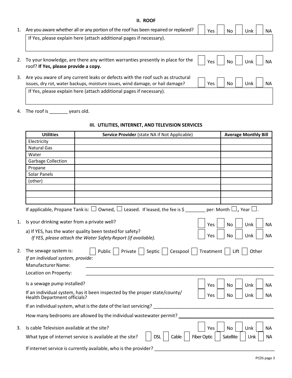 Property Condition Disclosure Statement (Pcds) (Letter Size) - Mississippi, Page 3