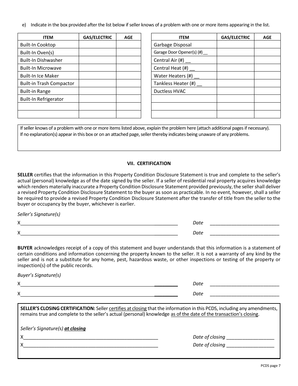 Property Condition Disclosure Statement (Pcds) (Letter Size) - Mississippi, Page 7