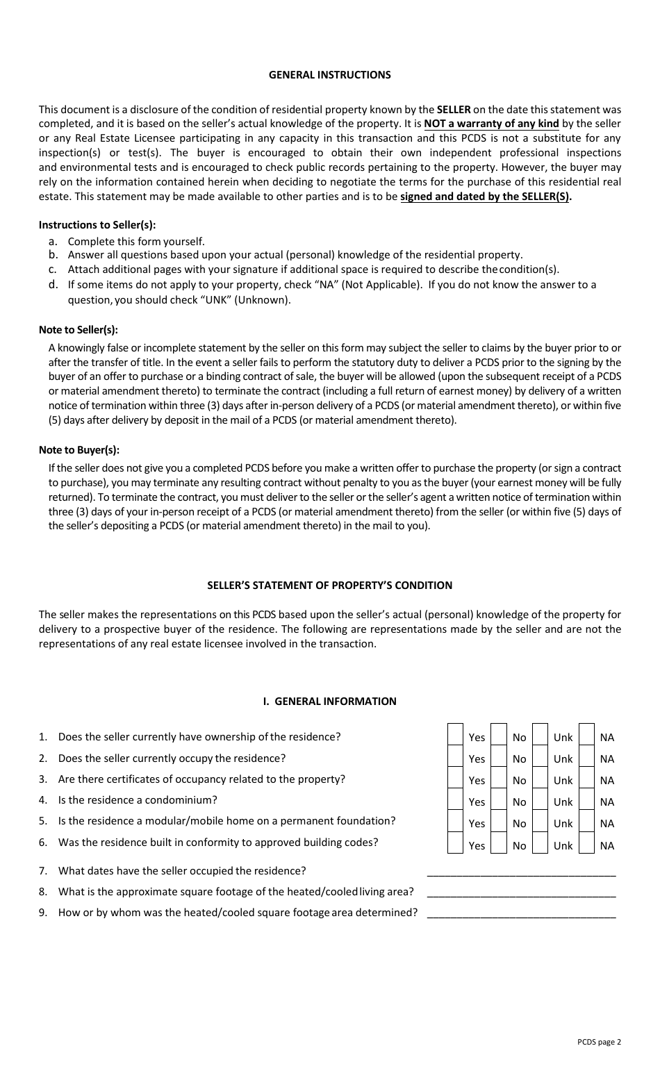 Property Condition Disclosure Statement (Pcds) (Legal Size) - Mississippi, Page 2