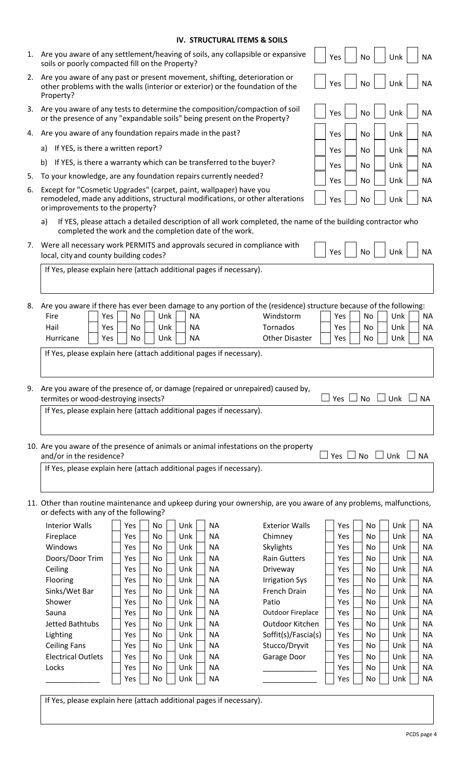 Property Condition Disclosure Statement (Pcds) (Legal Size) - Mississippi, Page 4