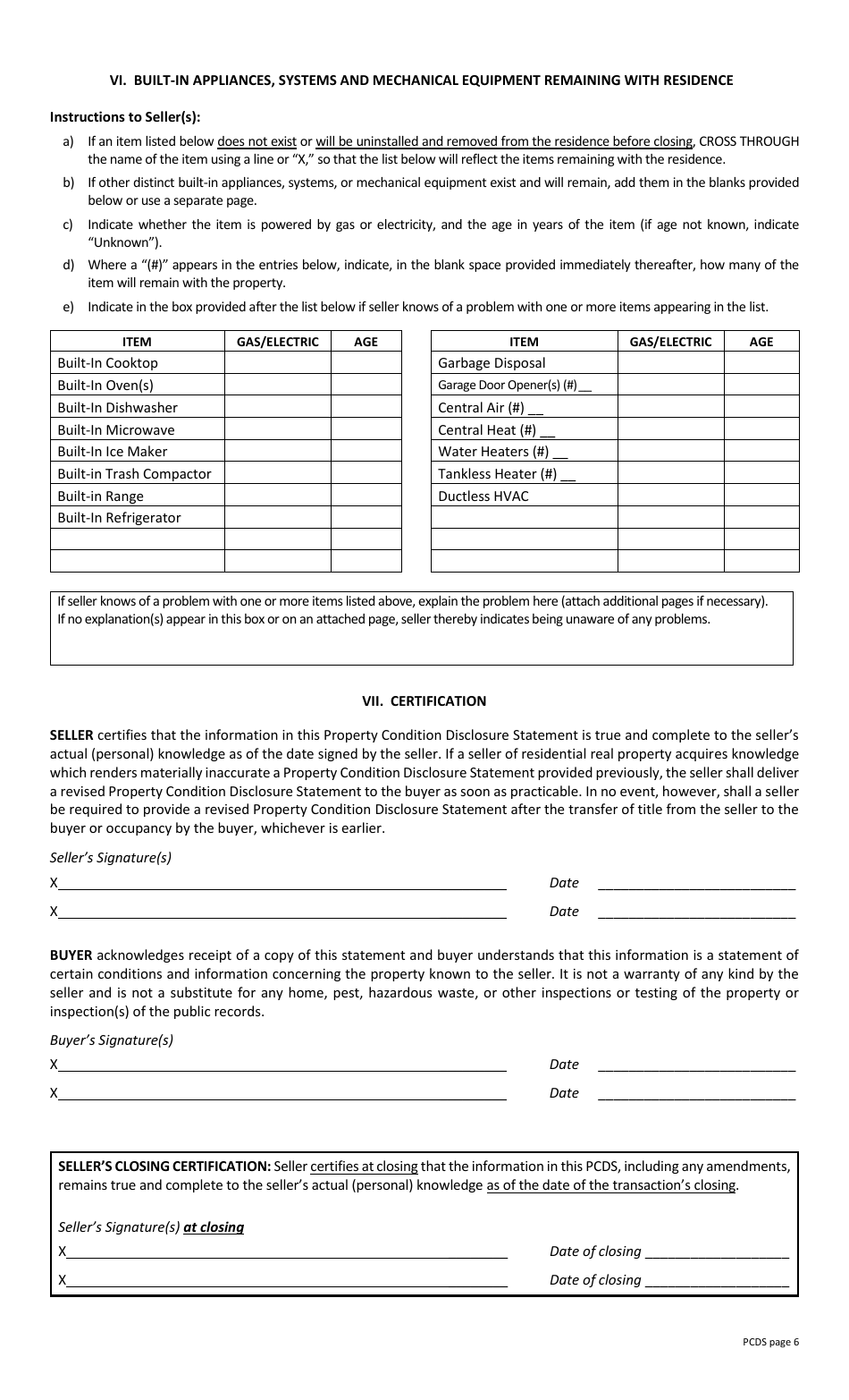 Property Condition Disclosure Statement (Pcds) (Legal Size) - Mississippi, Page 6