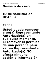 Formulario FAA-1494A-SXLP Remocion De Un(A) Representante Autorizado(A) (Letra Extra Grande) - Arizona (Spanish), Page 2