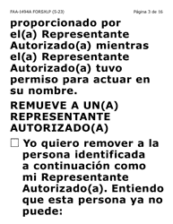 Formulario FAA-1494A-SXLP Remocion De Un(A) Representante Autorizado(A) (Letra Extra Grande) - Arizona (Spanish), Page 3