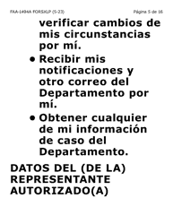 Formulario FAA-1494A-SXLP Remocion De Un(A) Representante Autorizado(A) (Letra Extra Grande) - Arizona (Spanish), Page 5