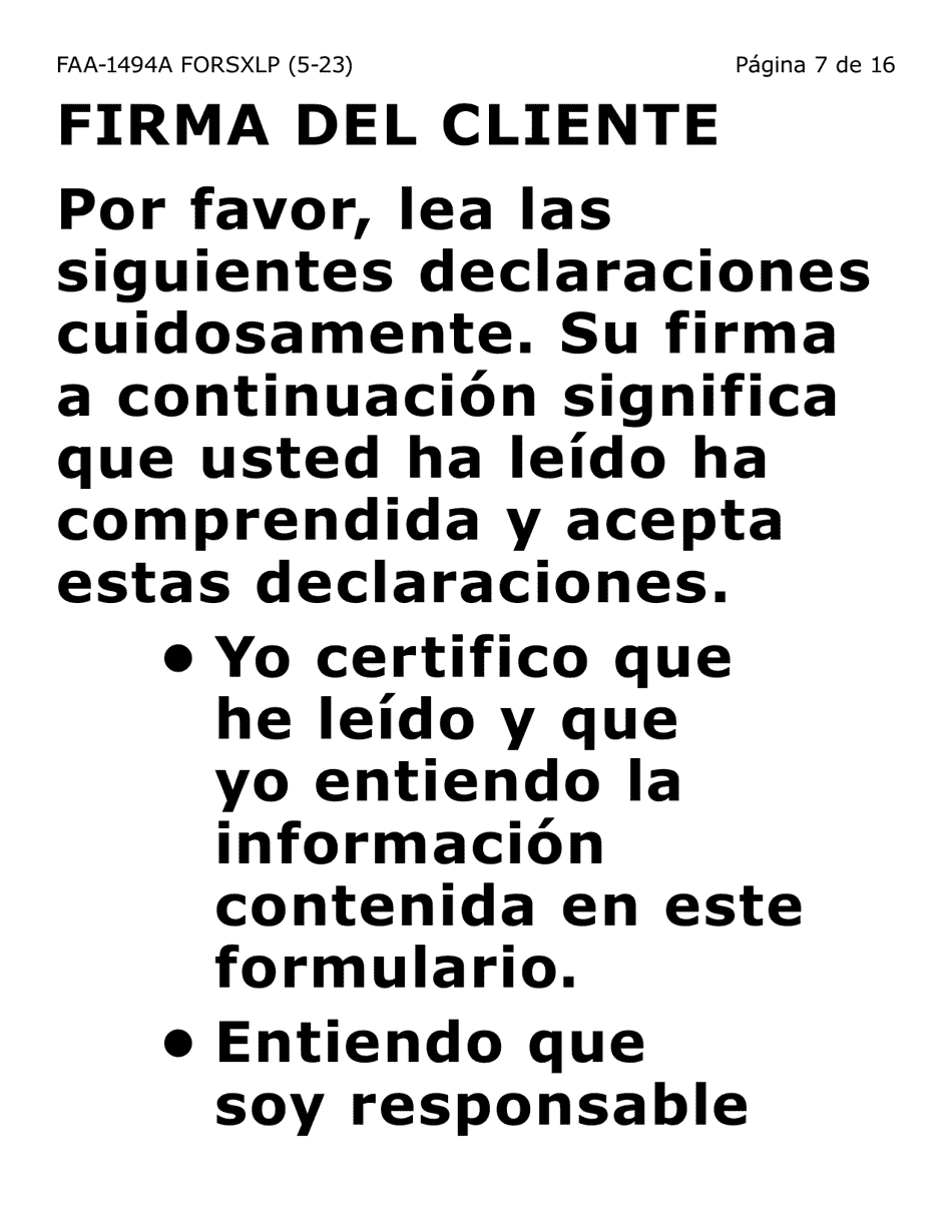Formulario FAA-1494A-SXLP Remocion De Un(A) Representante Autorizado(A) (Letra Extra Grande) - Arizona (Spanish), Page 7