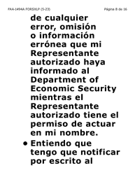 Formulario FAA-1494A-SXLP Remocion De Un(A) Representante Autorizado(A) (Letra Extra Grande) - Arizona (Spanish), Page 8