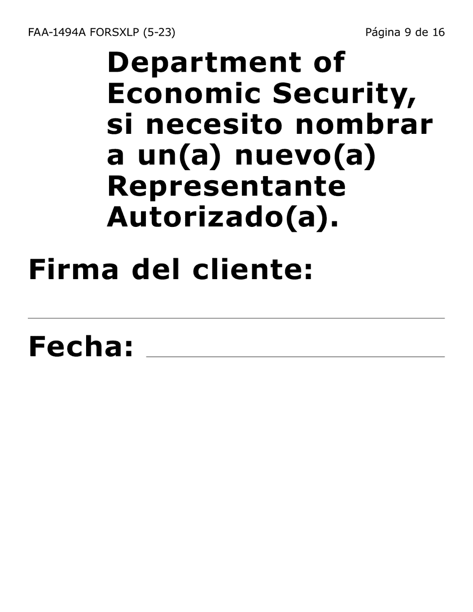 Formulario FAA-1494A-SXLP Remocion De Un(A) Representante Autorizado(A) (Letra Extra Grande) - Arizona (Spanish), Page 9