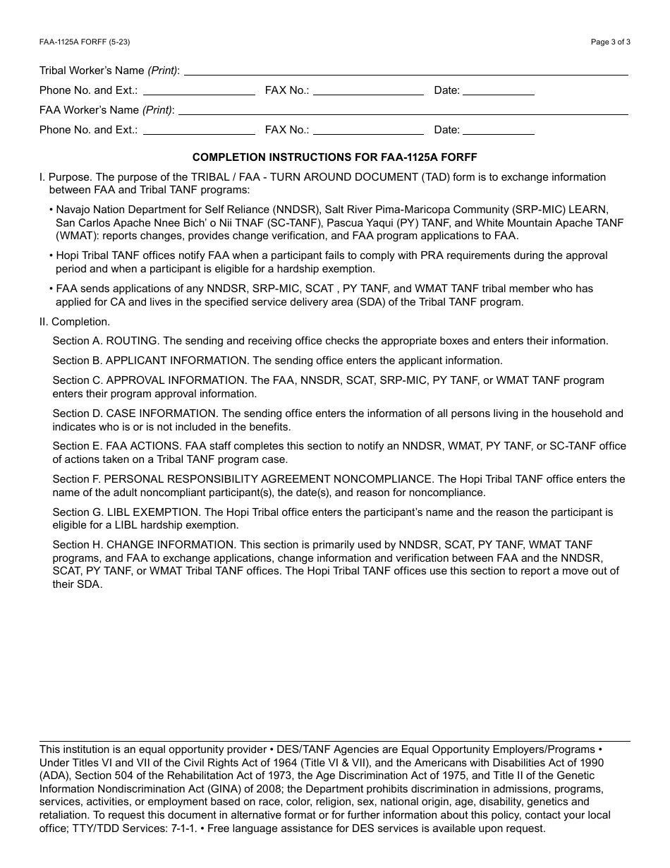 Form FAA-1125A Tribal / FAA - Turn Around Document (Tad) - Arizona, Page 3