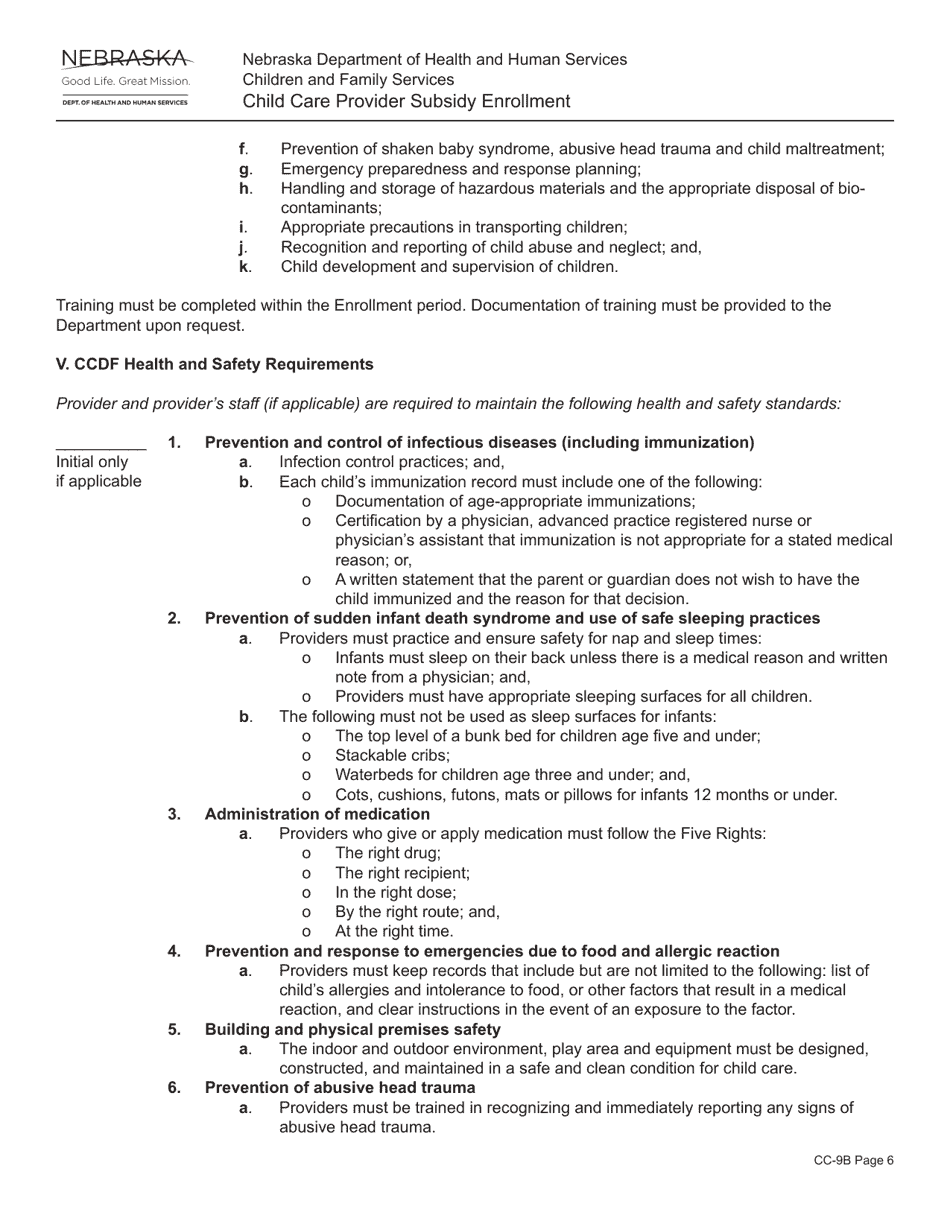 Form CC-9B Child Care Provider Subsidy Enrollment - Nebraska, Page 6