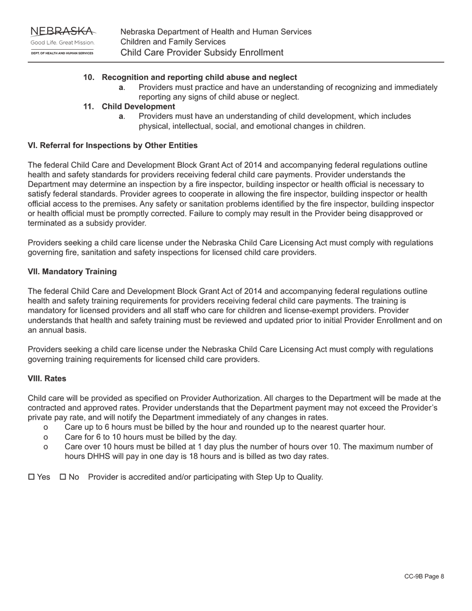Form CC-9B Child Care Provider Subsidy Enrollment - Nebraska, Page 8