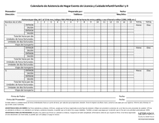 Document preview: Calendario De Asistencia De Hogar Exento De Licencia Y Cuidado Infantil Familia I Y Ii - Nebraska (Spanish)