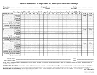 Calendario De Asistencia De Hogar Exento De Licencia Y Cuidado Infantil Familia I Y Ii - Nebraska (Spanish), Page 2