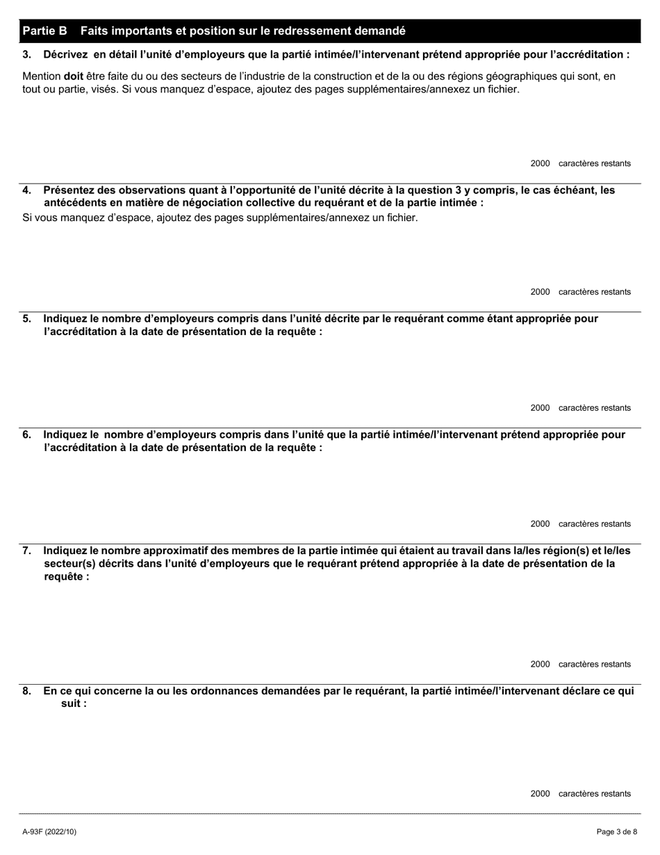 Forme A-93 Reponse / Intervention - Requete En Accreditation Dans Lindustrie De La Construction (Association Patronale) - Ontario, Canada (French), Page 3