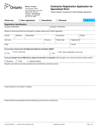 Document preview: Form JPO-001E Contractor Registration Application for Specialized Work - Ontario, Canada