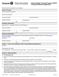 Document preview: Form ON00331E Training Placement Agreement - Ontario Bridge Training Program (Obtp) - Ontario, Canada