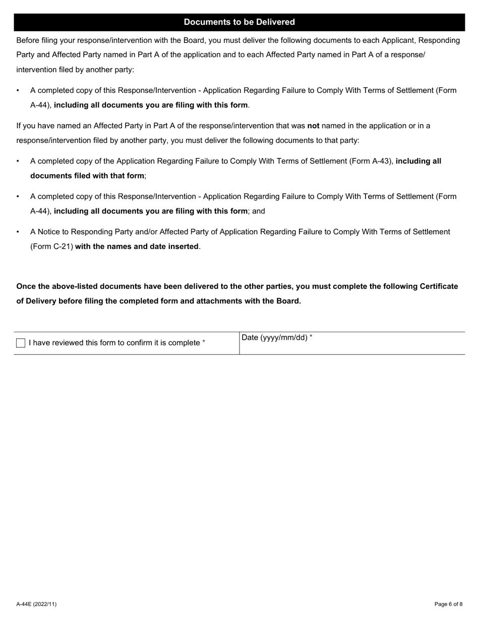 Form A-44 Response / Intervention - Application Regarding Failure to Comply With Terms of Settlement - Ontario, Canada, Page 6
