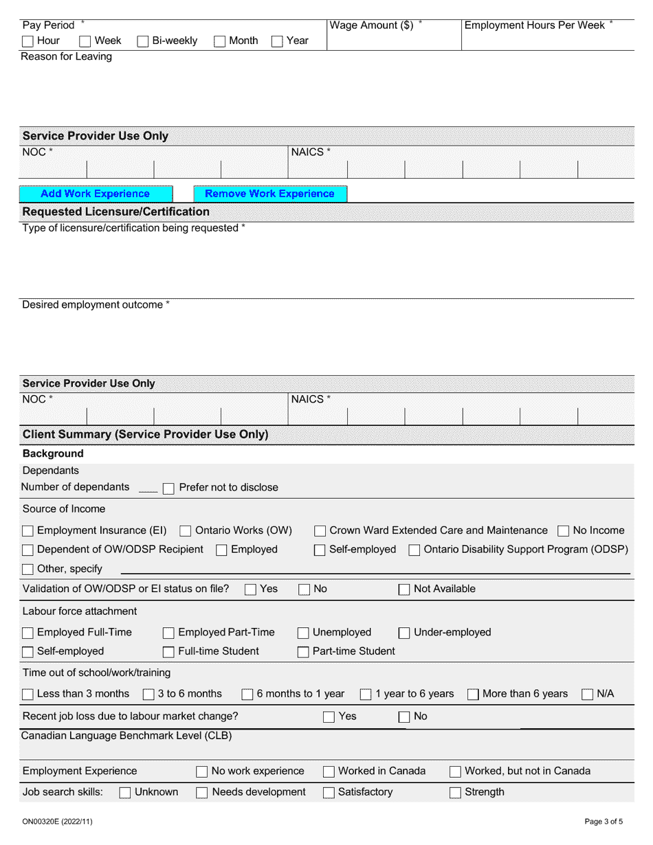Form ON00320E Ontario Bridge Training Program Participant Registration - Ontario, Canada, Page 3