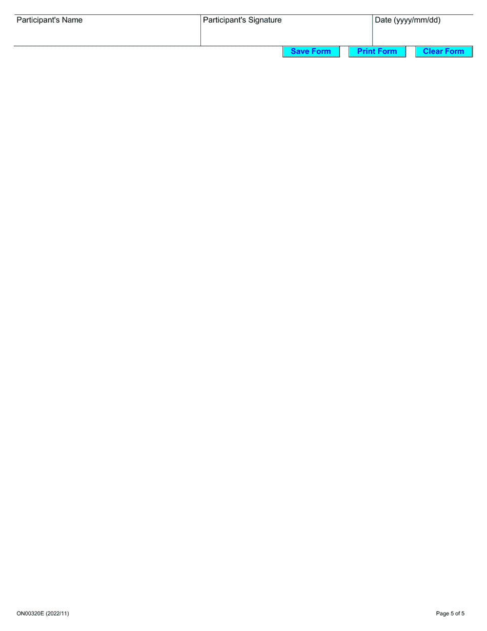 Form ON00320E Ontario Bridge Training Program Participant Registration - Ontario, Canada, Page 5