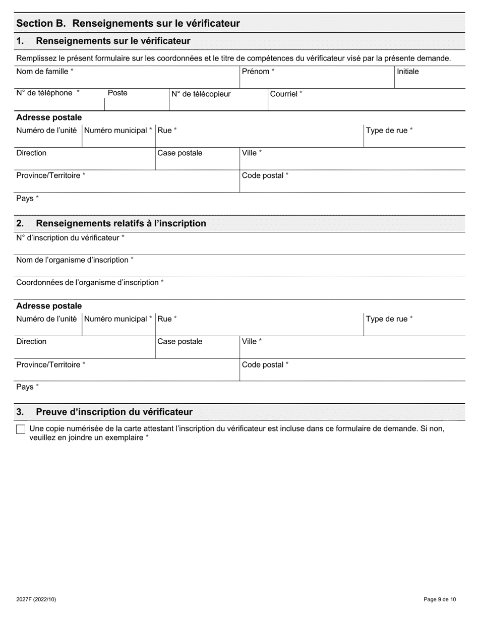 Forme 2027F Reconnaissance DES Employeurs Pour La Securite Au Travail En Ontario Demande De Reconnaissance DES Employeurs Par Le Directeur General De La Prevention (Dgp) - Ontario, Canada (French), Page 9